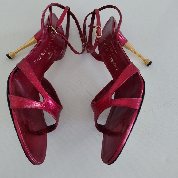 Charles Jourdan Red Strappy Heels - Picture 2 of 6